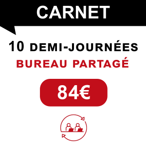 Offre préférée : un carnet de 10 demi-journée dans un bureau partagé.
Tarif : 84€ = 40% d'économie.